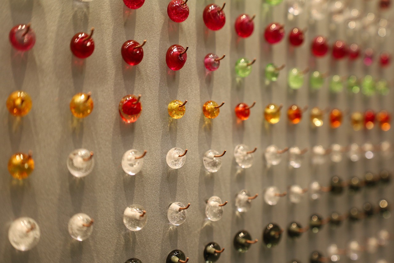 Close up of multicoloured glass beads