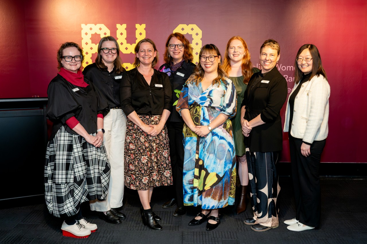 Exhibition team photo at the By a Lady exhibition opening