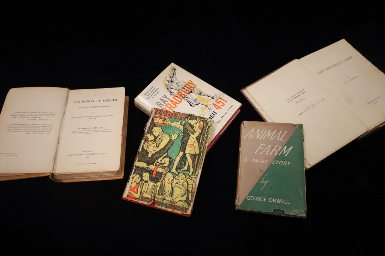 Banned books on a velvet background