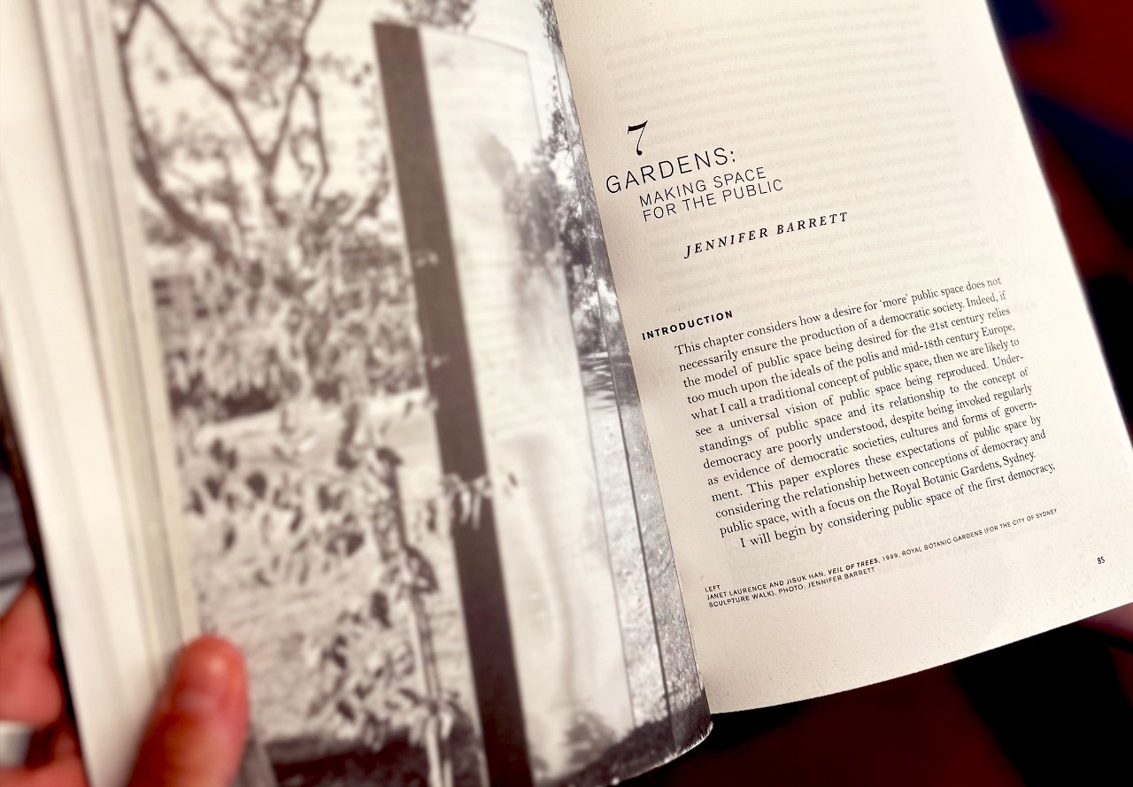 A open book with the chapter on Gardens and making space for the public