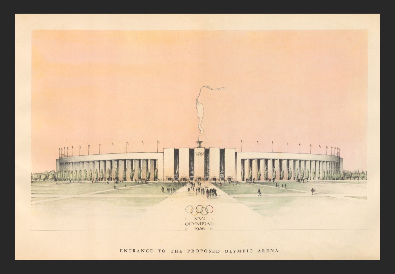 Book illustration of a stadium entrance