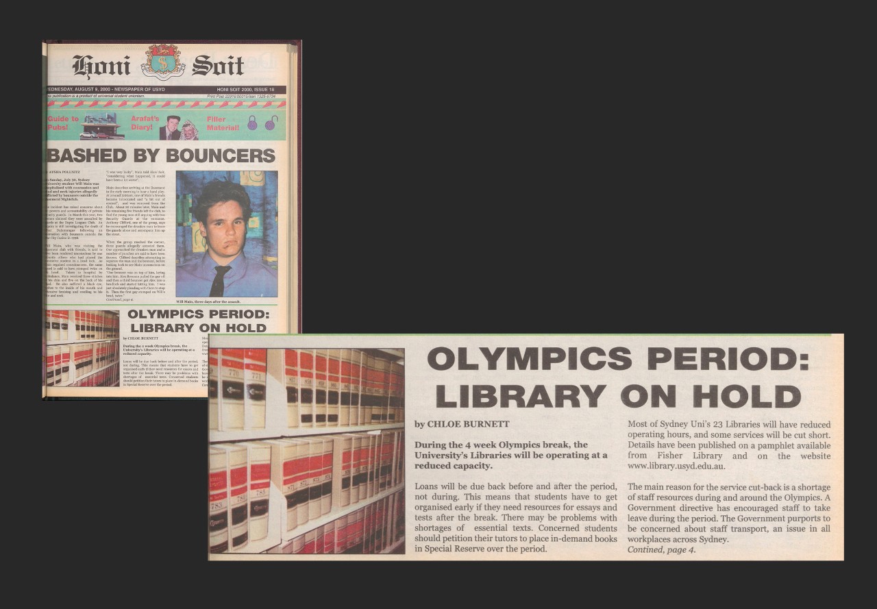 Honi Soit newspaper with article 'Olympics Period: Library on Hold'