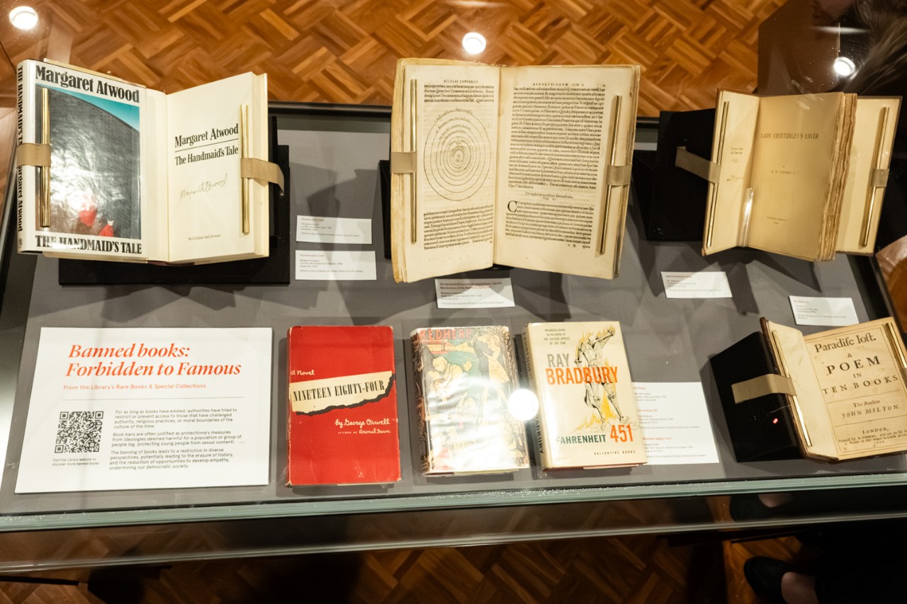 Display of banned books from the Library collection