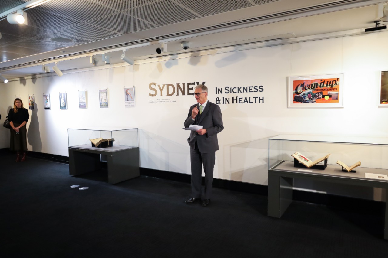 Philip Kent speaking at the exhibition opening of 'Sydney: In Sickness & In Health'